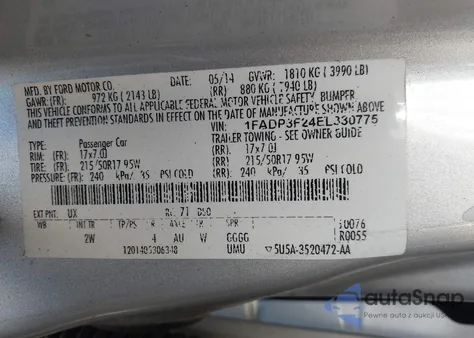 2014 Ford Focus Se from USA, damaged, VIN 1FADP3F24EL330775